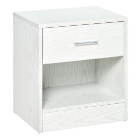 HOMCOM Modern Nightstand White Wood Grain Accent End Table with Drawer Storage Shelf for Living Room Bedroom