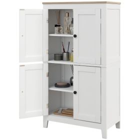 HOMCOM Bathroom Storage Cabinet, Modern Bathroom Floor Cabinet with 4 Doors and 2 Adjustable Shelves, White