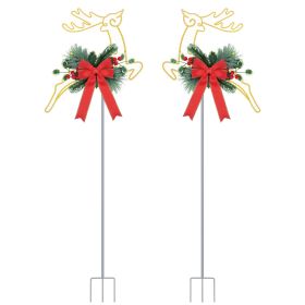 2Pcs Christmas Lighted Reindeer Decoration LED Pathway Stake Lights Battery Powered For Outdoor Garden Lawn Porch Front Door Patio Holiday Decor (Option: 2Pcs)