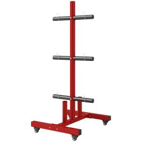 2 Inch Weight Plate Rack, Plate Rack Holder For Olympic Weight Plates And Bars, With 4 Transport Wheels And 6 Fasten Clamps, 440 Lbs. Capacity, R (Color: Red)