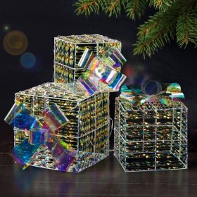 3pcs 7.5in-6.3in-5in Colorful Gift Box, Christmas Lighting Gift Box (Option: Warm White)