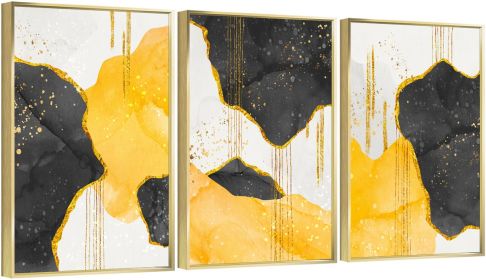 Framed Canvas Wall ArtOil Paintings Impressionism Aesthetic Prints Canvas Paintings for Living Room Bedroom Office Home; 3 Panels (GOLD: 24*36)