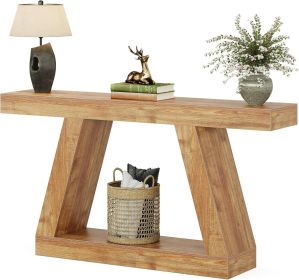 Console Table, 55-Inch Rustic Sofa Table with Storage, Industrial Wooden Entryway Table (Color: Natural Brown)
