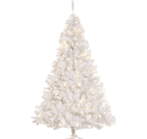 6ft White Christmas Tree Pre Lit PVC With Metal Stand 250 Warm White LED Tips For Home Decoration (Color: White)